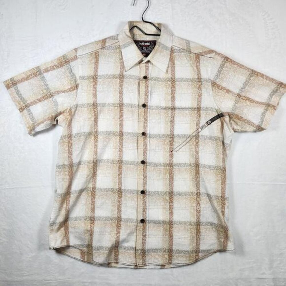 Ecko Unlimited Short‎ Sleeve Plaid Hawaiian Shirt Mens Size XL